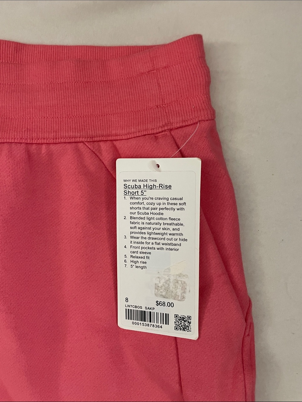 NEW Lululemon Scuba High Rise 5” Shorts Sakura Pink Size 8 with Pockets - Picture 9 of 9